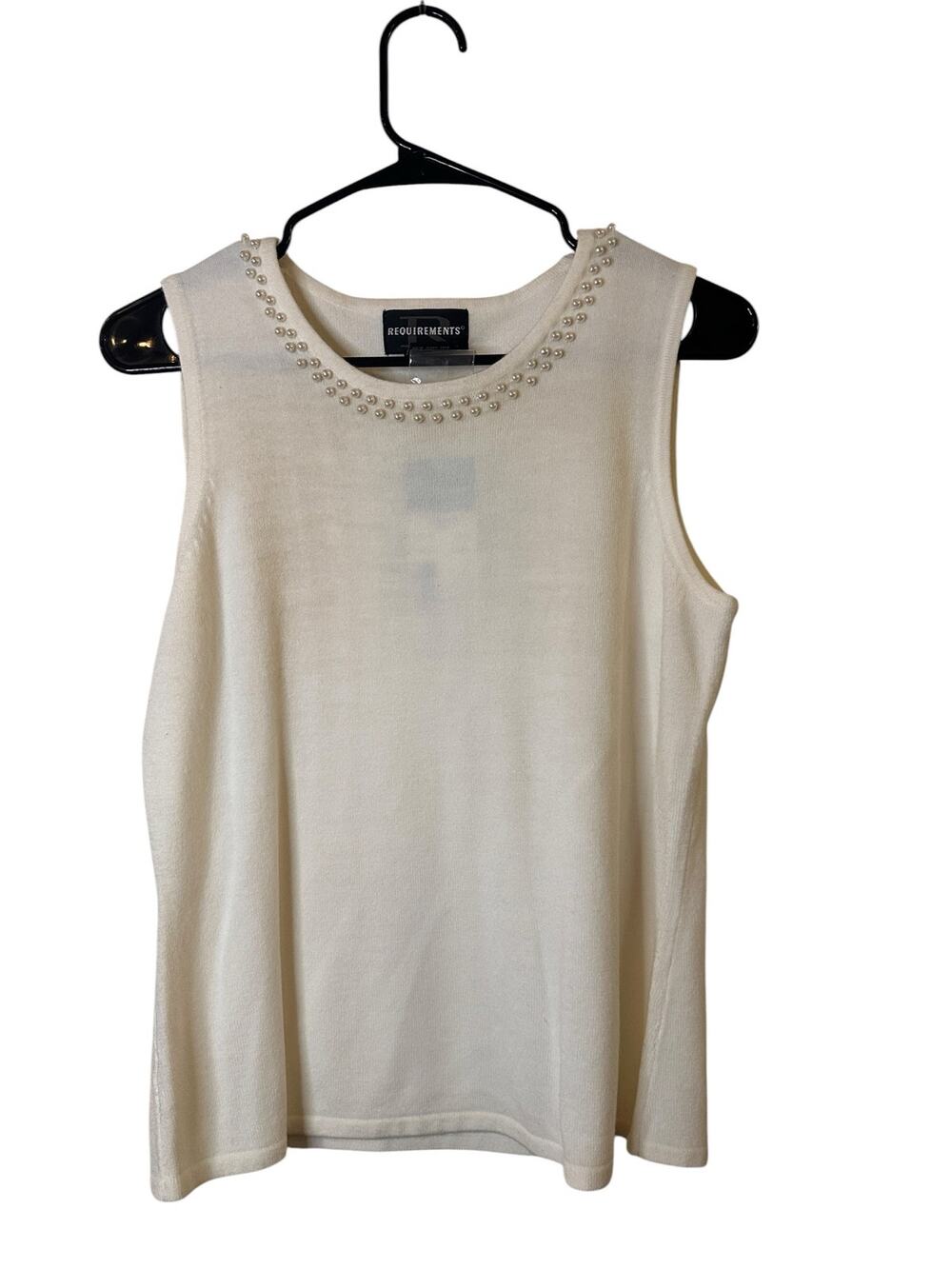 Requirements White Beaded Trim Sleeveless Blouse Women Sz S